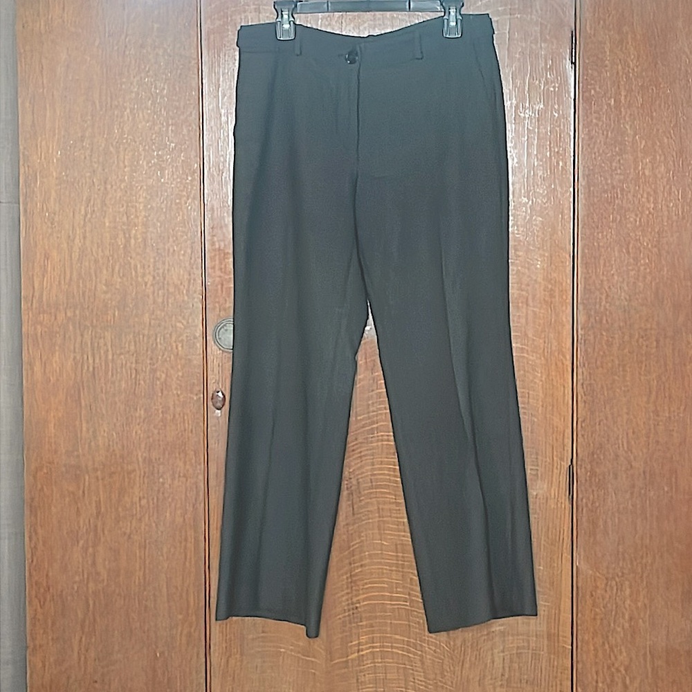 Dark gray trousers.